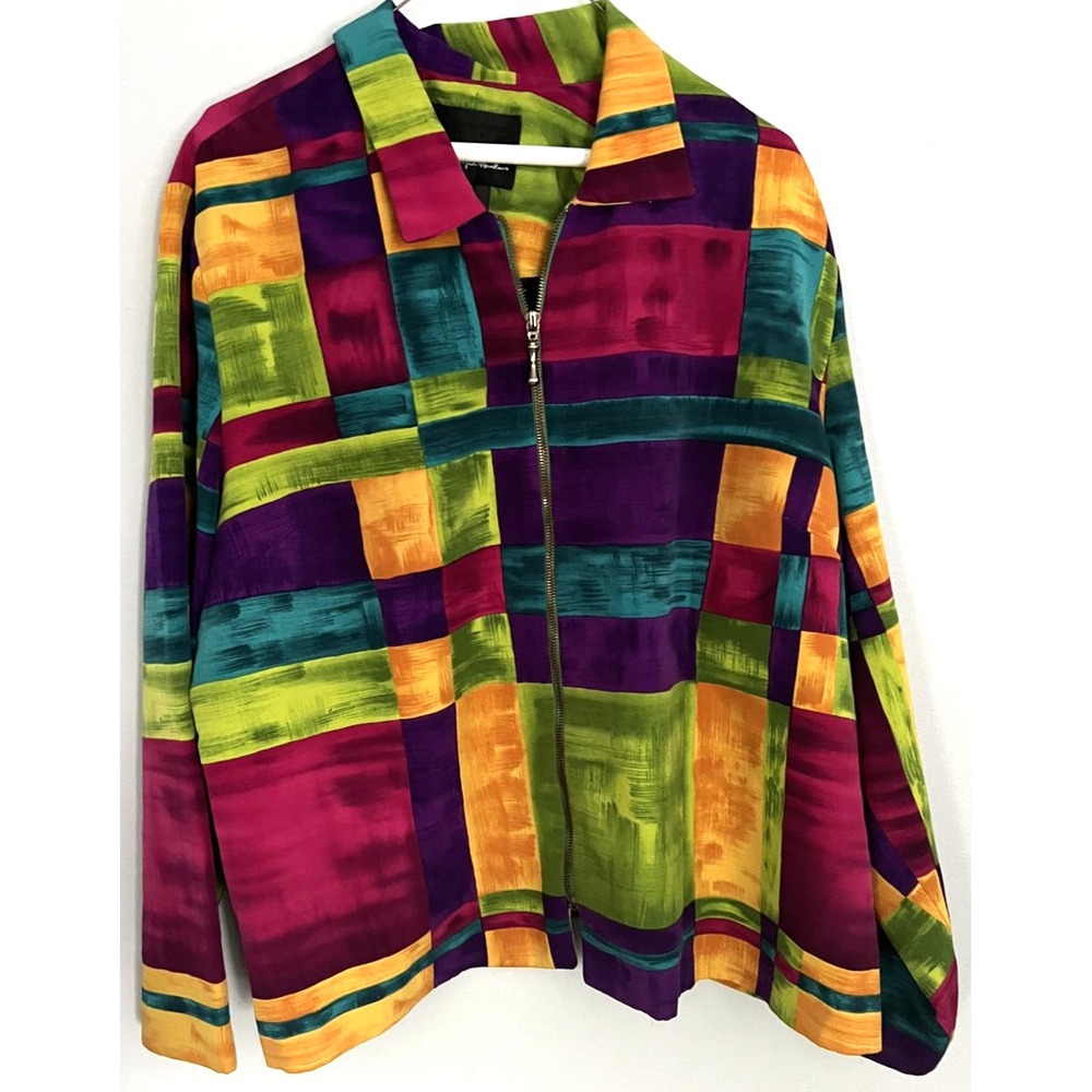 Anthony Mark Hankins Jacket Women 2X Multicolor Zip Front Abstract Geometric EUC